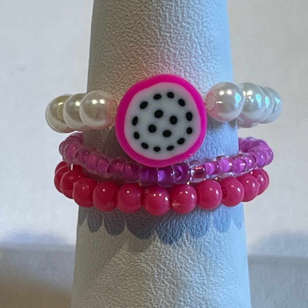 Handmade Passionfruit Beaded Ring Set, Stretchy